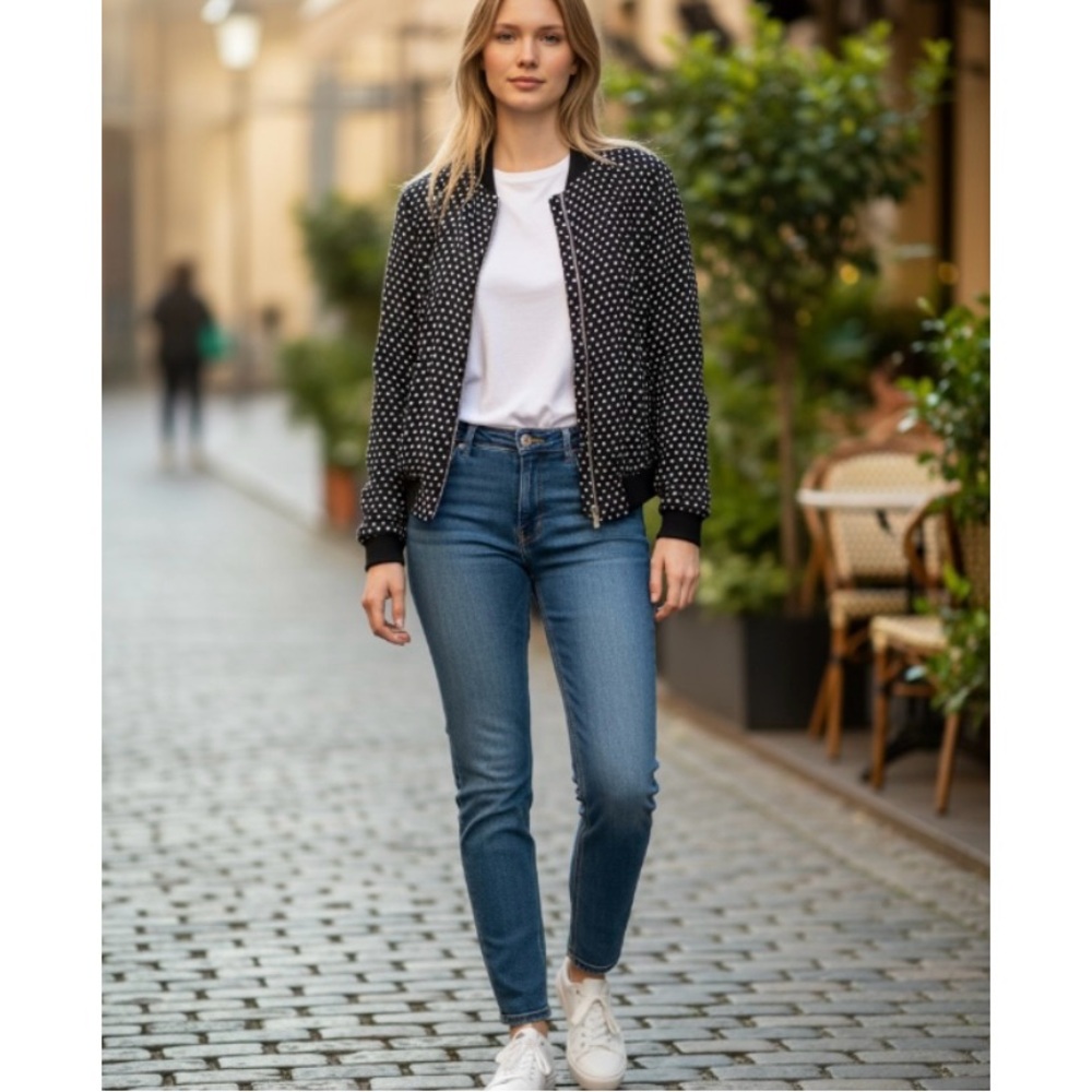 MICHAEL MICHAEL KORS Black White Polka Dot Bomber Jacket - Picture 3 of 16